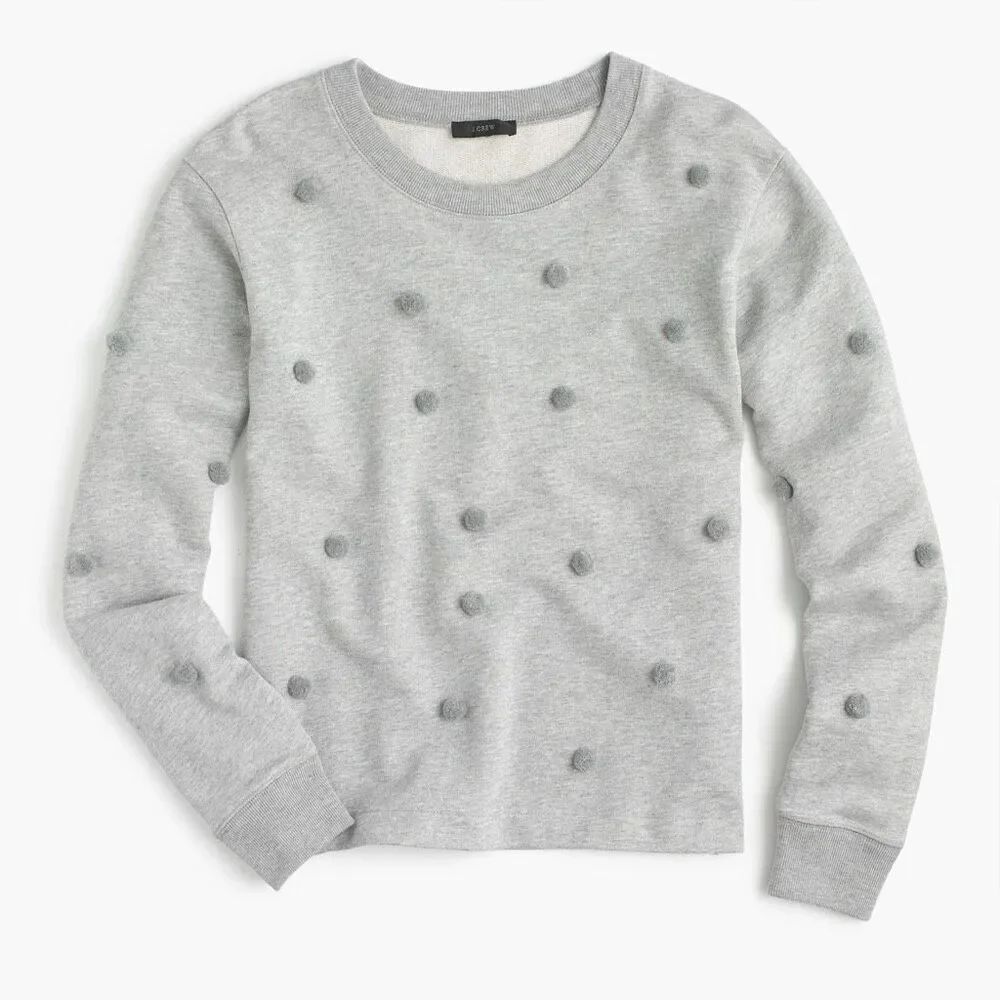 J. Crew Women'sβGray Pom Pom Crewneck Sweatshirt 100% cotton Top Size M